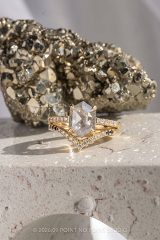 1.51 Carat Icy White Hexagon Diamond Engagement Ring, Jules Setting, Point No Point Studio. Eco-friendly, Recycled Metals, Conflict Free.