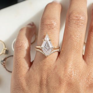 Step Cut Kite Lab Diamond Engagement Ring, Hammered Lark Setting