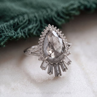 2.64 Carat Salt and Pepper Pear Diamond Engagement Ring, Oriole Setting