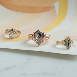 1.71 Carat Black Salt and Pepper Hexagon Diamond Engagement Ring, Elora Setting, 14k Rose Gold