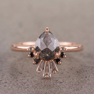 1.58 Carat Salt and Pepper Pear Diamond Engagement Ring, Ombre Wren Setting
