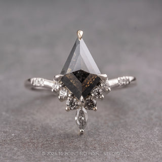 1.43 Carat Black Kite Diamond Engagement Ring, Ombre Flora Setting, Point No Point Studio. Available in a variety of metal types. Eco-friendly, Recycled Metals, Conflict Free.