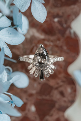 1.39 Carat Salt and Pepper Pear Diamond Engagement Ring, Ombre Wren Setting
