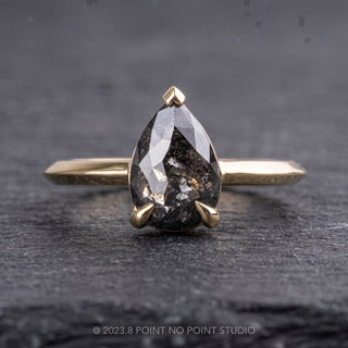 1.42 Carat Black Salt and Pepper Pear Diamond Engagement Ring, Charlize Setting, Point No Point Studio. Available in a variety of metal types. Eco-friendly, Recycled Metals, Conflict Free.
