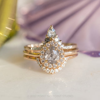 .99 Carat Salt and Pepper Pear Diamond Engagement Ring, Halo Setting
