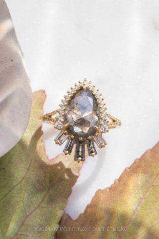 2.64 Carat Salt and Pepper Pear Diamond Engagement Ring, Oriole Setting