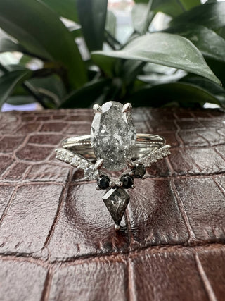 Kaelynn Wedding Ring, 15 Salt and Pepper Rose Cut and White Diamonds women's wedding band, Point No Point Studio. Eco-friendly, Recycled Metals, Conflict Free.