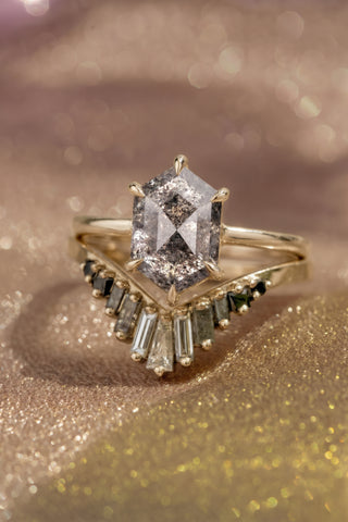 2.51 Carat Salt and Pepper Hexagon Diamond Engagement Ring, Jane Setting