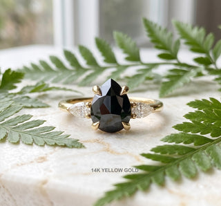 1.74 Carat Black Salt and Pepper Pear Diamond Engagement Ring, Zoe Setting