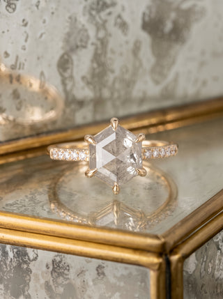2.08 Carat Icy White Hexagon Diamond Engagement Ring, Jules Setting, Point No Point Studio. Eco-friendly, Recycled Metals, Conflict Free.
