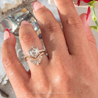 2.08 Carat Icy White Hexagon Diamond Engagement Ring, Jules Setting, Point No Point Studio. Eco-friendly, Recycled Metals, Conflict Free.
