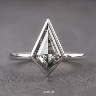 2.17 Carat Salt and Pepper Kite Diamond Engagement Ring, Bezel Jane Setting, Point No Point Studio. Available in a variety of metal types. Eco-friendly, Recycled Metals, Conflict Free.