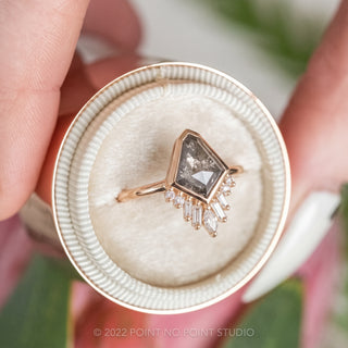 1.23 Carat Salt and Pepper Geo Kite Diamond Engagement Ring, Bezel Wren Setting