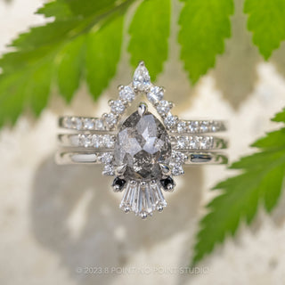 2.18 Carat Salt and Pepper Pear Diamond Engagement Ring, Ombre Wren Setting