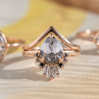 2.18 Carat Salt and Pepper Pear Diamond Engagement Ring, Ombre Wren Setting