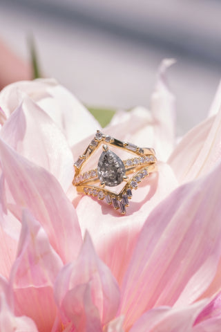 1.02 Carat Salt and Pepper Pear Diamond Engagement Ring, Juliette Setting