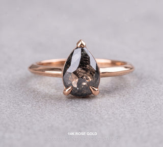 1.42 Carat Black Salt and Pepper Pear Diamond Engagement Ring, Charlize Setting, Point No Point Studio. Available in a variety of metal types. Eco-friendly, Recycled Metals, Conflict Free.
