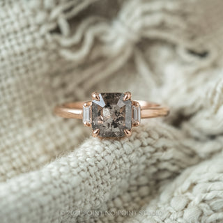 .80 Carat Salt and Pepper Asscher Diamond Engagement Ring, Zoe Setting