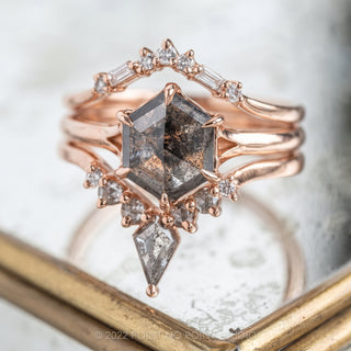1.71 Carat Black Salt and Pepper Hexagon Diamond Engagement Ring, Elora Setting, 14k Rose Gold