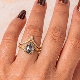 2.01 Carat Salt and Pepper Pear Diamond Engagement Ring, Louise Setting, 14K Yellow Gold