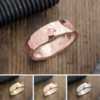 6mm Comfort Fit Mens Wedding Band, Hammered Polished men's wedding band, Point No Point Studio. Eco-friendly, Recycled Metals, Conflict Free.