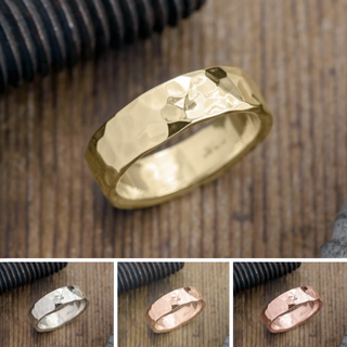 6mm Mens Wedding Band, Hammered Polished