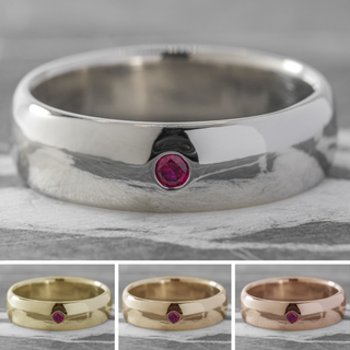 Ruby Half Round Mens Wedding Band, Comfort Fit