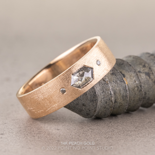 Salt and Pepper Hexagon Diamond Matte Mens Wedding Band, Comfort Fit