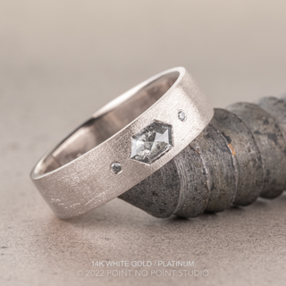 Salt and Pepper Hexagon Diamond Matte Mens Wedding Band, Comfort Fit