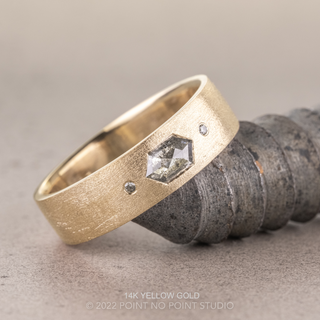 Salt and Pepper Hexagon Diamond Matte Mens Wedding Band, Comfort Fit