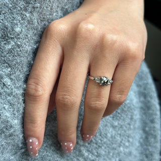 1.24 Carat Black Salt and Pepper Hexagon Diamond Engagement Ring, Ombre Dahlia Setting