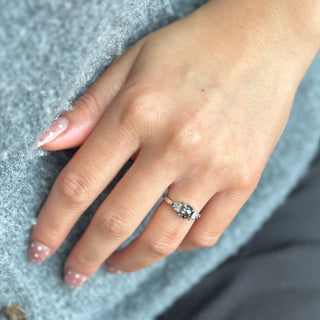 1.24 Carat Black Salt and Pepper Hexagon Diamond Engagement Ring, Ombre Dahlia Setting