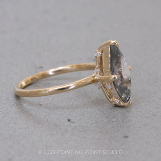 2.46 Carat Salt and Pepper Marquise Diamond Engagement Ring, Rhea Setting, 14K Yellow Gold