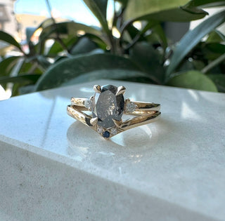 1.51 Carat Black Salt and Pepper Oval Diamond Engagement Ring, Zoe Setting