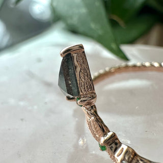 Leaf Andromeda Wedding Ring, Tsavorite Garnet and Moissanite, Salt and Pepper Kite Focal, Twisted Band