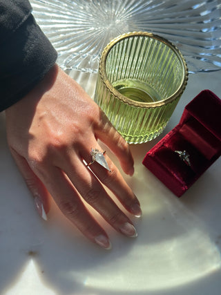 3.12 Carat Icy Grey Kite Diamond Engagement Ring, Wren Setting, 14K Yellow Gold