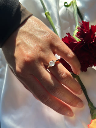 1.26 Carat Icy Salt and Pepper Hexagon Diamond Engagement Ring, Zoe Setting, 14K Rose Gold