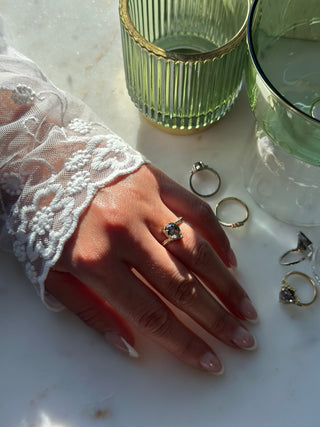 2.01 Carat Salt and Pepper Pear Diamond Engagement Ring, Louise Setting, 14K Yellow Gold
