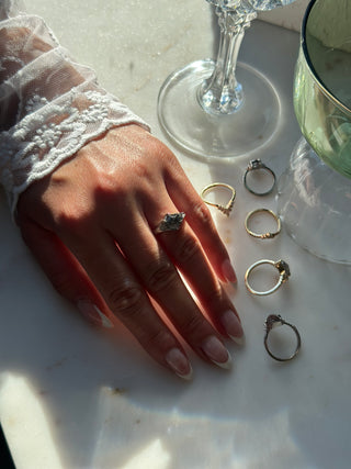 1.57 Carat Black Salt and Pepper Hexagon Diamond Engagement Ring, Ombre Lucille Setting