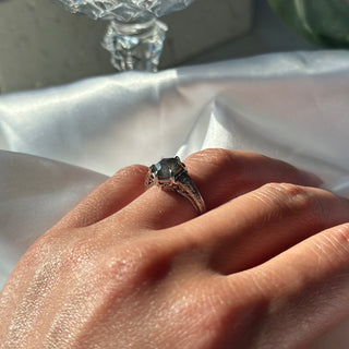 1.57 Carat Black Salt and Pepper Hexagon Diamond Engagement Ring, Ombre Lucille Setting