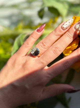 1.91 Carat Black Crescent Moon Diamond Engagement Ring, Bezel Lunar Eclipse Setting, 14K Yellow Gold