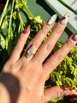3.12 Carat Icy Grey Kite Diamond Engagement Ring, Wren Setting, 14K Yellow Gold