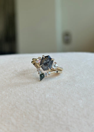 1.58 Carat Black Hexagon Diamond Engagement Ring, Zoe Setting, 14K Yellow Gold