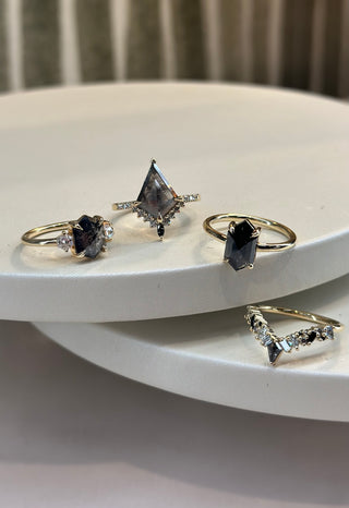 2.26 Carat Black Hexagon Diamond Engagement Ring, Jane Setting, 14k Yellow Gold