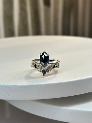 2.26 Carat Black Hexagon Diamond Engagement Ring, Jane Setting, 14k Yellow Gold
