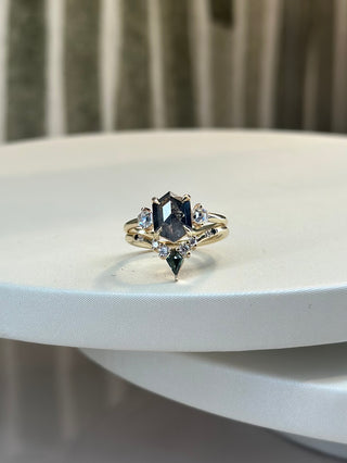 1.58 Carat Black Hexagon Diamond Engagement Ring, Zoe Setting, 14K Yellow Gold