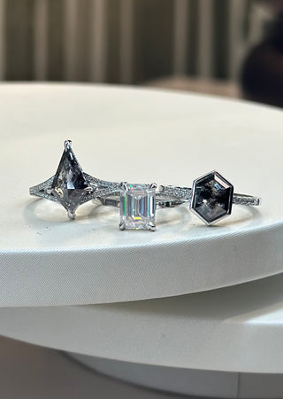 1.79 Carat Emerald Cut Moissanite Engagement Ring, Lark Setting, Platinum