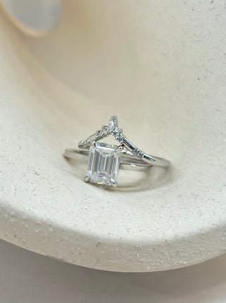 1.79 Carat Emerald Cut Moissanite Engagement Ring, Lark Setting, Platinum