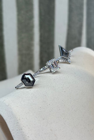 1.79 Carat Emerald Cut Moissanite Engagement Ring, Lark Setting, Platinum