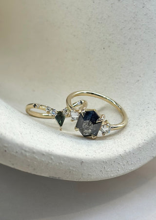 1.58 Carat Black Hexagon Diamond Engagement Ring, Zoe Setting, 14K Yellow Gold